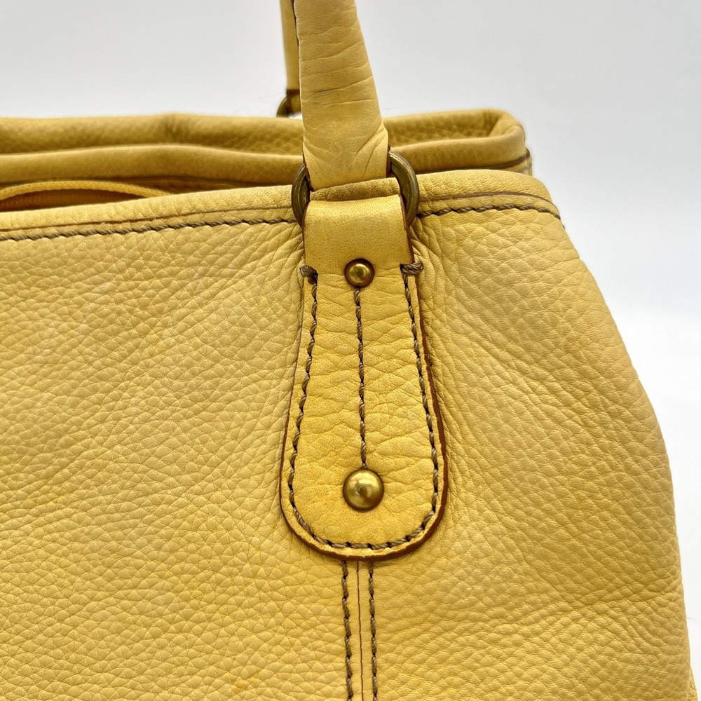 Fossil Key Yellow Pebble Leather Satchel Medium Tote Shoulder Handbag Charm RARE - Picture 7 of 15